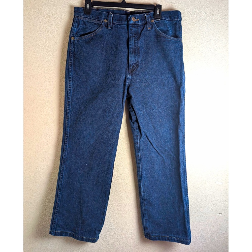 Wrangler 933SED Jeans 34x24 Dark Wash Straight Leg 100% Cotton Hemmed Cropped